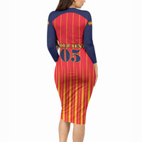 Custom Spain Football 2026 Long Sleeve Bodycon Dress La Roja Brave Bull Striped Style