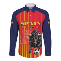 Custom Spain Football 2026 Long Sleeve Button Shirt La Roja Brave Bull Striped Style