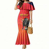 Custom Spain Football 2026 Mermaid Dress La Roja Brave Bull Striped Style