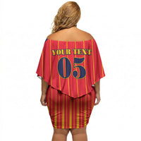 Custom Spain Football 2026 Off Shoulder Short Dress La Roja Brave Bull Striped Style