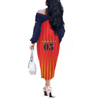 Custom Spain Football 2026 Off The Shoulder Long Sleeve Dress La Roja Brave Bull Striped Style