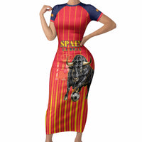 Custom Spain Football 2026 Short Sleeve Bodycon Dress La Roja Brave Bull Striped Style