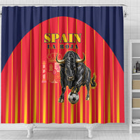 Spain Football 2026 Shower Curtain La Roja Brave Bull Striped Style