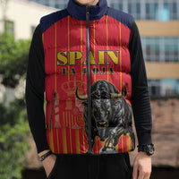 Custom Spain Football 2026 Sleeveless Puffer Jacket La Roja Brave Bull Striped Style