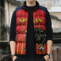Custom Spain Football 2026 Sleeveless Puffer Jacket La Roja Brave Bull Striped Style