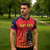 Custom Spain Football 2026 Zipper Polo Shirt La Roja Brave Bull Striped Style