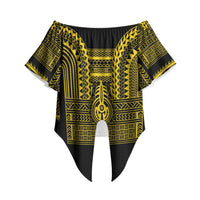Philippines Filipinos Off Shoulder Wrap Waist Top Igorot Tribal Pattern Black