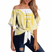 Philippines Filipinos Off Shoulder Wrap Waist Top Igorot Tribal Pattern White