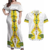 Enkutatash Ethiopia New Year Couples Matching Off Shoulder Maxi Dress and Hawaiian Shirt Tilet Pattern With Adey Abeba Flowers LT05 - Wonder Print Shop