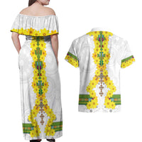 Enkutatash Ethiopia New Year Couples Matching Off Shoulder Maxi Dress and Hawaiian Shirt Tilet Pattern With Adey Abeba Flowers LT05 - Wonder Print Shop