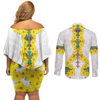 Enkutatash Ethiopia New Year Couples Matching Off Shoulder Short Dress and Long Sleeve Button Shirt Tilet Pattern With Adey Abeba Flowers LT05 - Wonder Print Shop