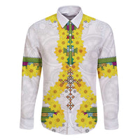Enkutatash Ethiopia New Year Family Matching Long Sleeve Bodycon Dress and Hawaiian Shirt Tilet Pattern With Adey Abeba Flowers LT05 - Wonder Print Shop