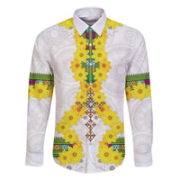 Enkutatash Ethiopia New Year Family Matching Off The Shoulder Long Sleeve Dress and Hawaiian Shirt Tilet Pattern With Adey Abeba Flowers LT05 - Wonder Print Shop