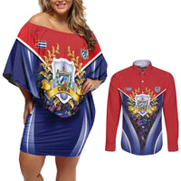 Cuba Couples Matching Off Shoulder Short Dress and Long Sleeve Button Shirt 123 Years Of Independence - Wonder Print Shop