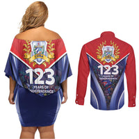 Cuba Couples Matching Off Shoulder Short Dress and Long Sleeve Button Shirt 123 Years Of Independence - Wonder Print Shop