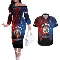 Panama Independence Day Couples Matching Off The Shoulder Long Sleeve Dress and Hawaiian Shirt Special Style - Wonder Print Shop