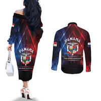 Panama Independence Day Couples Matching Off The Shoulder Long Sleeve Dress and Long Sleeve Button Shirt Special Style - Wonder Print Shop