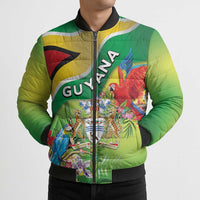 Guyana Republic Day Bomber Puffer Jacket Happy Mashramani Flag Style