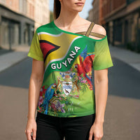 Guyana Republic Day Cross Shoulder Shirt Happy Mashramani Flag Style