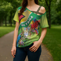 Guyana Republic Day Cross Shoulder Shirt Happy Mashramani Flag Style