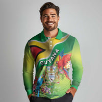 Guyana Republic Day Long Sleeve Polo Shirt Happy Mashramani Flag Style