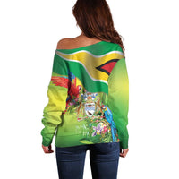 Guyana Republic Day Off Shoulder Sweater Happy Mashramani Flag Style