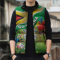 Guyana Republic Day Sleeveless Puffer Jacket Happy Mashramani Flag Style
