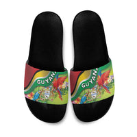 Guyana Republic Day Slide Sandals Happy Mashramani Flag Style