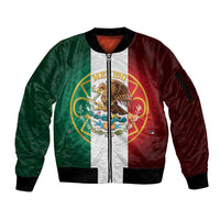 Mexico Aztec Sleeve Zip Bomber Jacket Flag Style