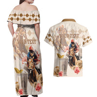 Personalized Kentucky 151st Anniversary Horse Racing Couples Matching Off Shoulder Maxi Dress and Hawaiian Shirt Mint Julep Beige Version LT05