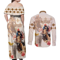 Personalized Kentucky 151st Anniversary Horse Racing Couples Matching Off Shoulder Maxi Dress and Long Sleeve Button Shirt Mint Julep Beige Version LT05