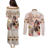 Personalized Kentucky 151st Anniversary Horse Racing Couples Matching Puletasi and Long Sleeve Button Shirt Mint Julep Beige Version LT05