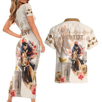 Personalized Kentucky 151st Anniversary Horse Racing Couples Matching Short Sleeve Bodycon Dress and Hawaiian Shirt Mint Julep Beige Version LT05