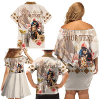 Personalized Kentucky 151st Anniversary Horse Racing Family Matching Off Shoulder Short Dress and Hawaiian Shirt Mint Julep Beige Version LT05
