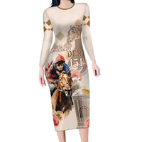 Personalized Kentucky 151st Anniversary Horse Racing Long Sleeve Bodycon Dress Mint Julep Beige Version LT05