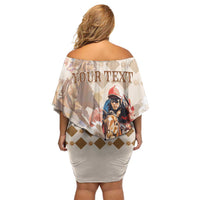 Personalized Kentucky 151st Anniversary Horse Racing Off Shoulder Short Dress Mint Julep Beige Version LT05