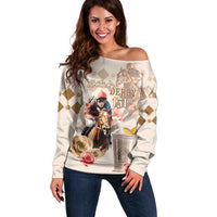 Personalized Kentucky 151st Anniversary Horse Racing Off Shoulder Sweater Mint Julep Beige Version LT05