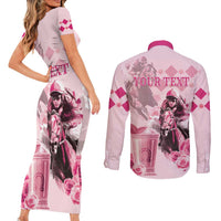 Personalized Kentucky Horse Racing Couples Matching Short Sleeve Bodycon Dress and Long Sleeve Button Shirt 151st Anniversary Mint Julep Pink Version LT05
