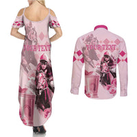 Personalized Kentucky Horse Racing Couples Matching Summer Maxi Dress and Long Sleeve Button Shirt 151st Anniversary Mint Julep Pink Version LT05
