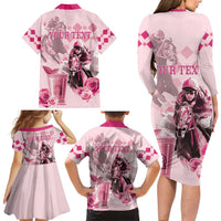 Personalized Kentucky Horse Racing Family Matching Long Sleeve Bodycon Dress and Hawaiian Shirt 151st Anniversary Mint Julep Pink Version LT05