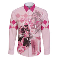 Personalized Kentucky Horse Racing Family Matching Off The Shoulder Long Sleeve Dress and Hawaiian Shirt 151st Anniversary Mint Julep Pink Version LT05