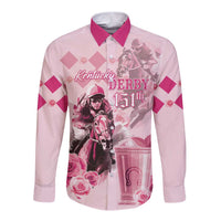 Personalized Kentucky Horse Racing Long Sleeve Button Shirt 151st Anniversary Mint Julep Pink Version LT05