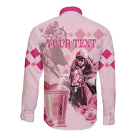 Personalized Kentucky Horse Racing Long Sleeve Button Shirt 151st Anniversary Mint Julep Pink Version LT05