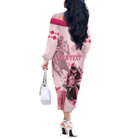Personalized Kentucky Horse Racing Off The Shoulder Long Sleeve Dress 151st Anniversary Mint Julep Pink Version LT05