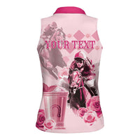Personalized Kentucky Horse Racing Women Sleeveless Polo Shirt 151st Anniversary Mint Julep Pink Version LT05