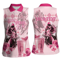 Personalized Kentucky Horse Racing Women Sleeveless Polo Shirt 151st Anniversary Mint Julep Pink Version LT05