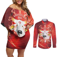 Personalized Boi Garantido Couples Matching Off Shoulder Short Dress and Long Sleeve Button Shirt Brazil Folklore Festival - Wonder Print Shop