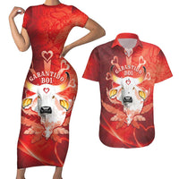 Personalized Boi Garantido Couples Matching Short Sleeve Bodycon Dress and Hawaiian Shirt Brazil Folklore Festival - Wonder Print Shop