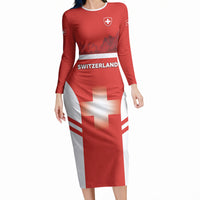 Custom Switzerland Football 2026 Long Sleeve Bodycon Dress Swiss Alps Special Style
