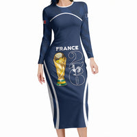 Custom France Football 2026 Long Sleeve Bodycon Dress Road To Champions